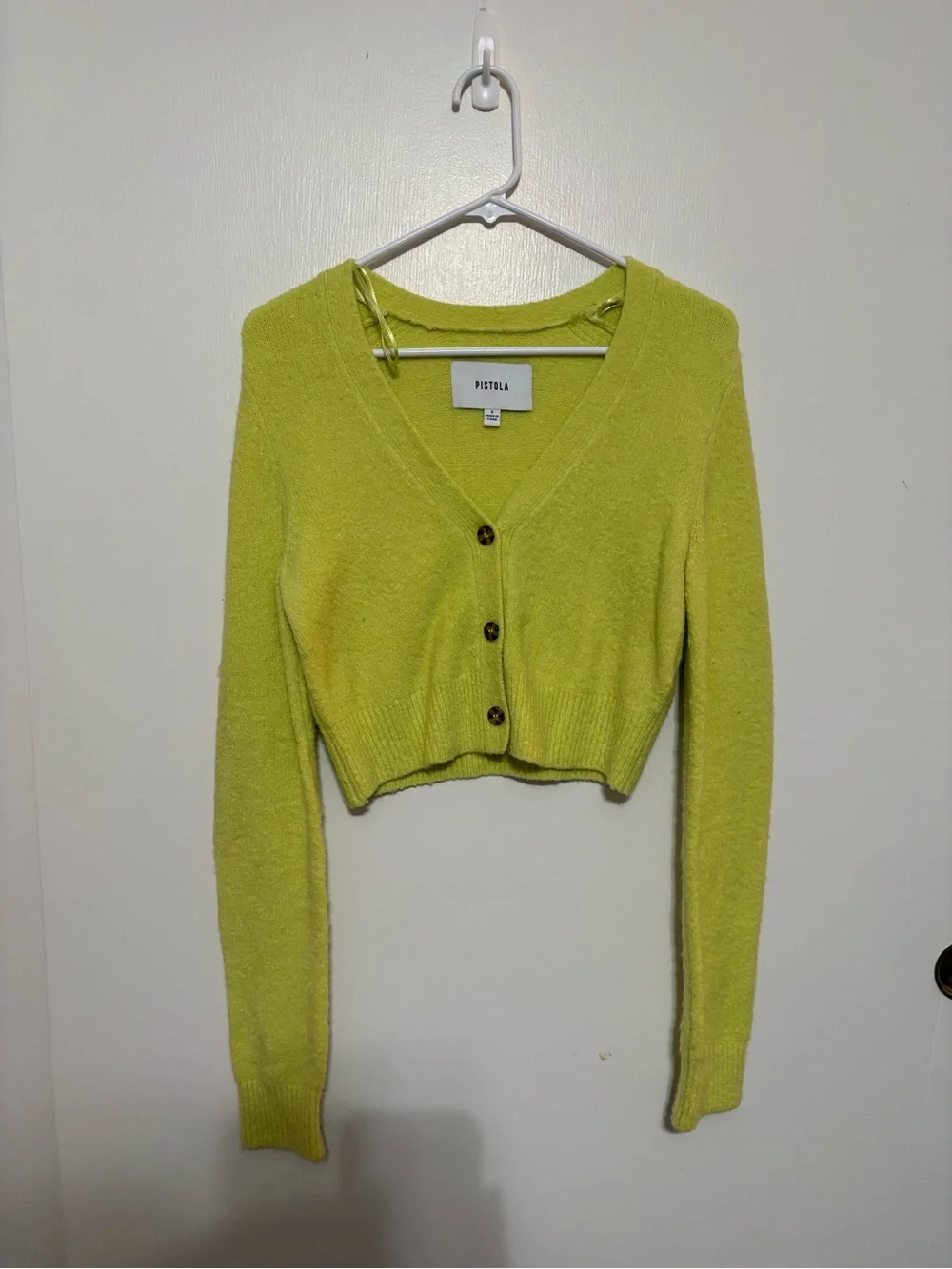 pistola Lime V-Neck Cropped Button Cardigan size S